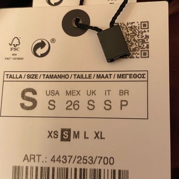 🌹NWT. Zara Brown Satin Effect Mini Dress with Side Ruching. Size S. - Picture 7 of 9